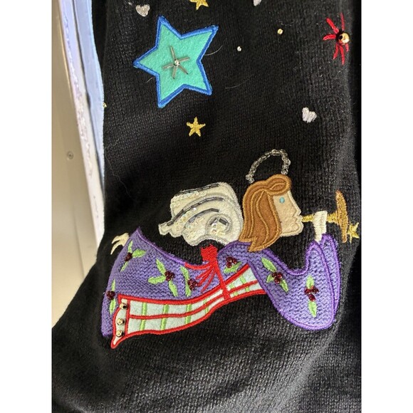 Quacker Factory Black Button-Up Cardigan Angels & Hearts Sweater Size 2X - Picture 4 of 12